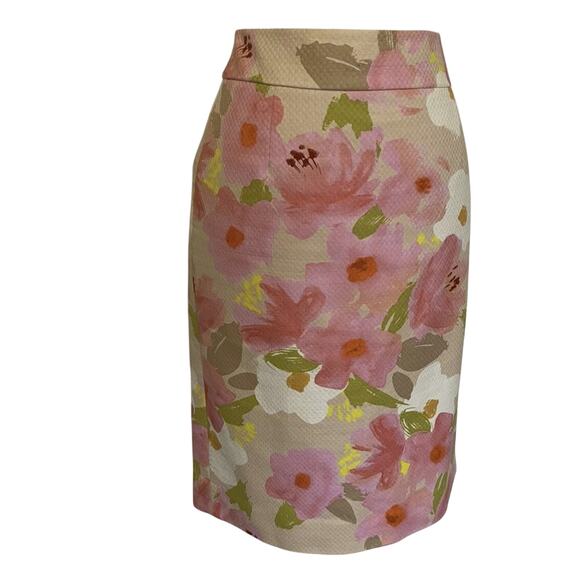 J. Crew 0 Watercolor Floral Pencil Skirt Career Work Coastal Grandma Lined Pink - Picture 7 of 10